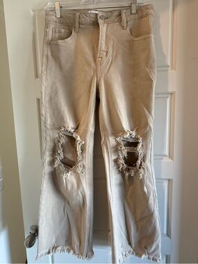 Women's Straight-Leg Distressed Jeans in Beige
